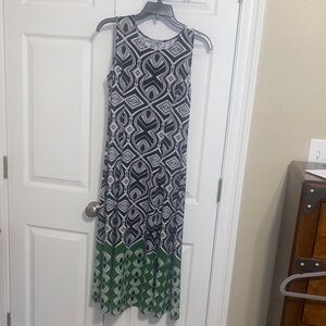 Danny & Nicole Black and Green Geometric Midi Dress